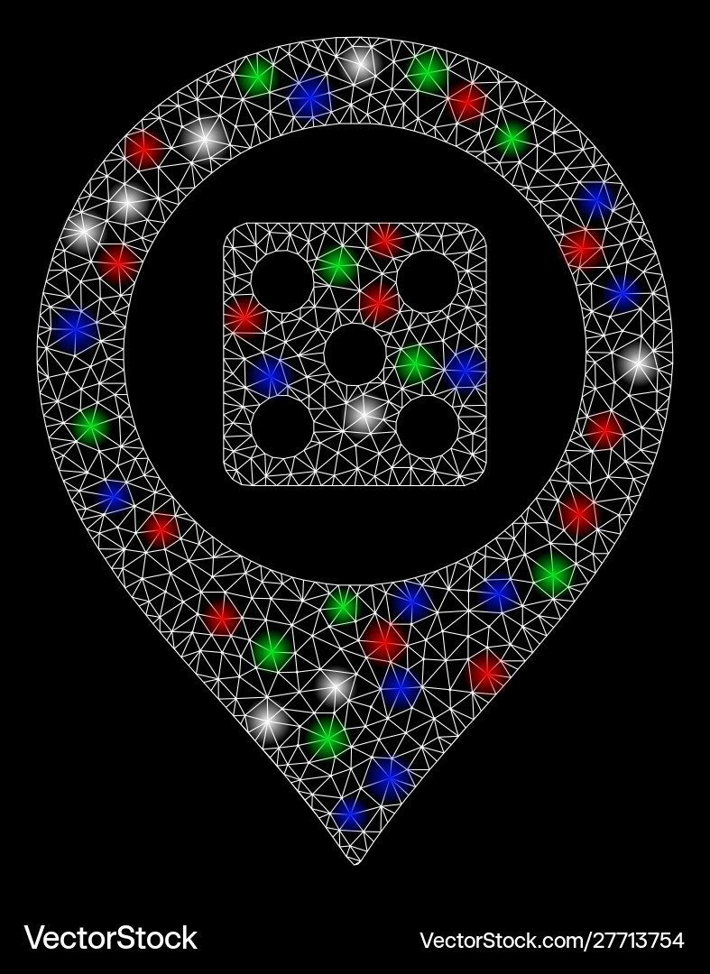 Bright mesh network dice map marker with flare Vector Image