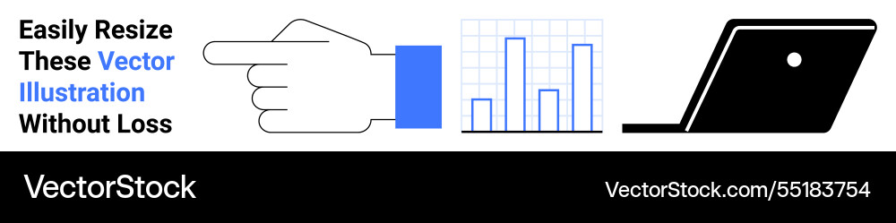 Hand pointing bar graph and laptop representing Hand pointing bar graph and laptop representing vector image