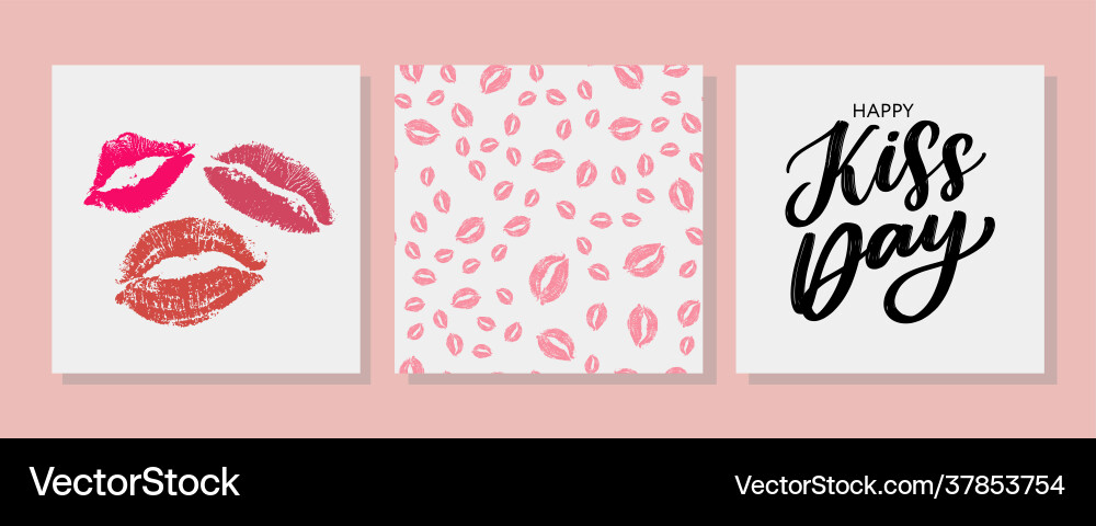 Kiss me greeting card poster with pink hand drawn Kiss me greeting card poster with pink hand drawn vector image