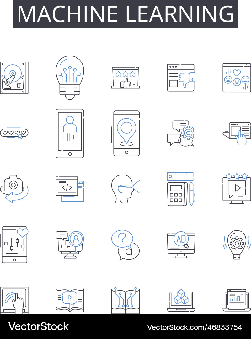 Machine learning line icons collection artificial Machine learning line icons collection artificial vector image