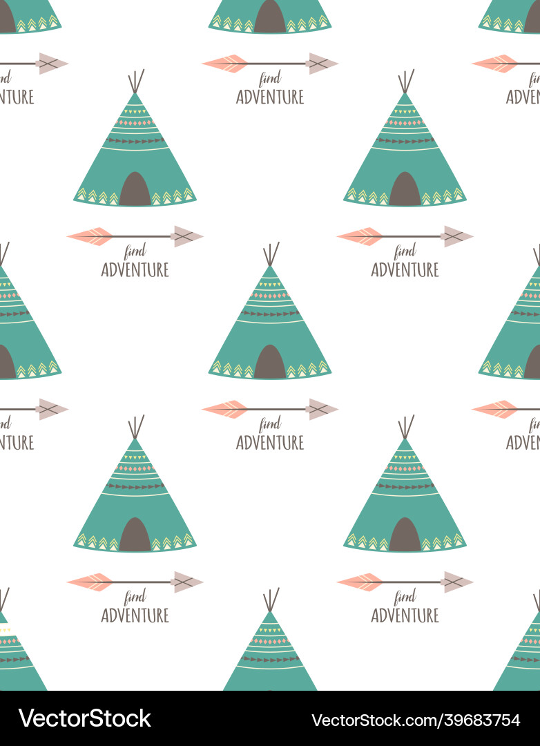 Nahtloses Muster mit Cartoon Stammes-Tepee Nahtloses Muster mit Cartoon Stammes-Tepee vektorbild