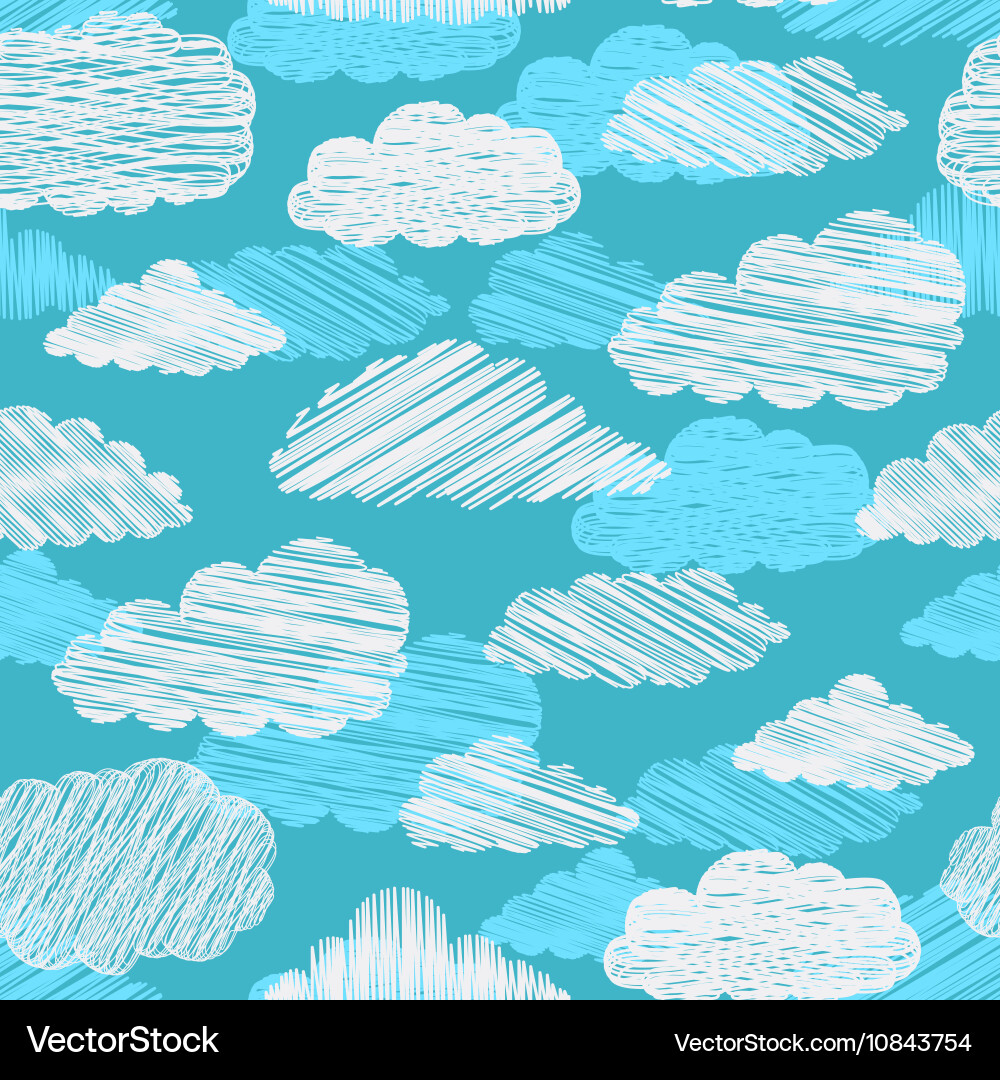 Seamless pattern with scribble clouds vector image