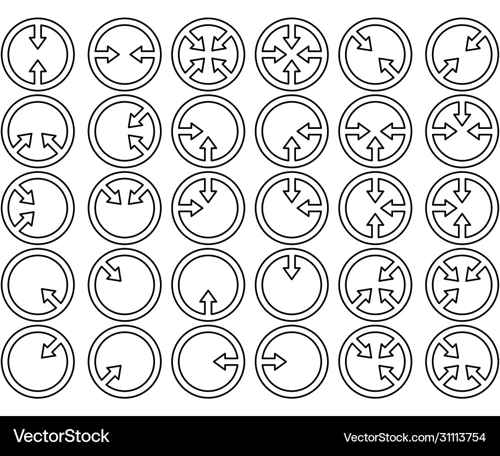 Set all possible arrows pointing inside circle Set all possible arrows pointing inside circle Vector Image