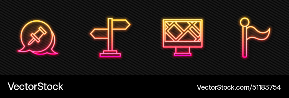 Set line monitor with map location push pin road vector image