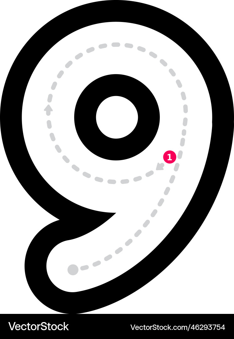 Tracing number 9 prewriting dotted line math Tracing number 9 prewriting dotted line math vector image