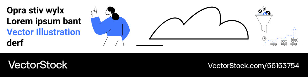 Woman gesturing beside cloud shape and funnel Woman gesturing beside cloud shape and funnel Vector Image