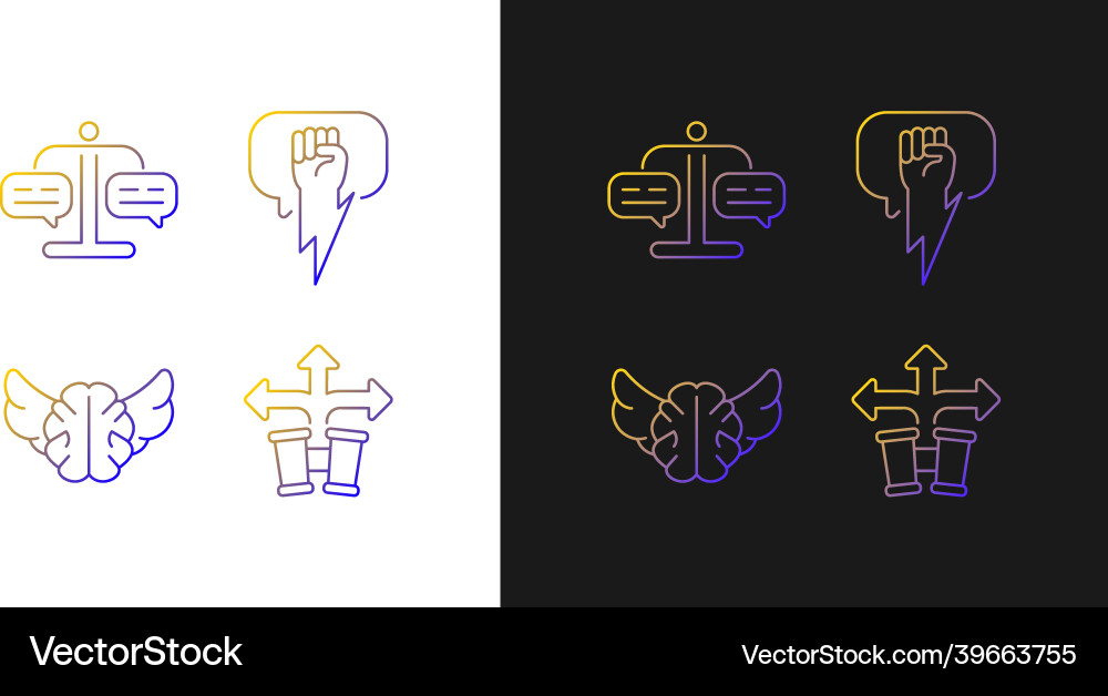 Argumentation skills gradient icons set for dark Argumentation skills gradient icons set for dark vector image