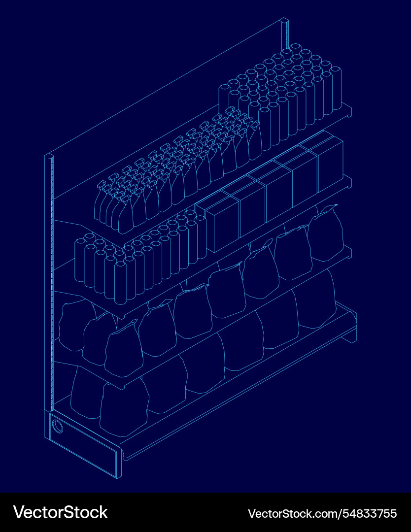 Blue drawing of a store shelf with many items Blue drawing of a store shelf with many items vector image