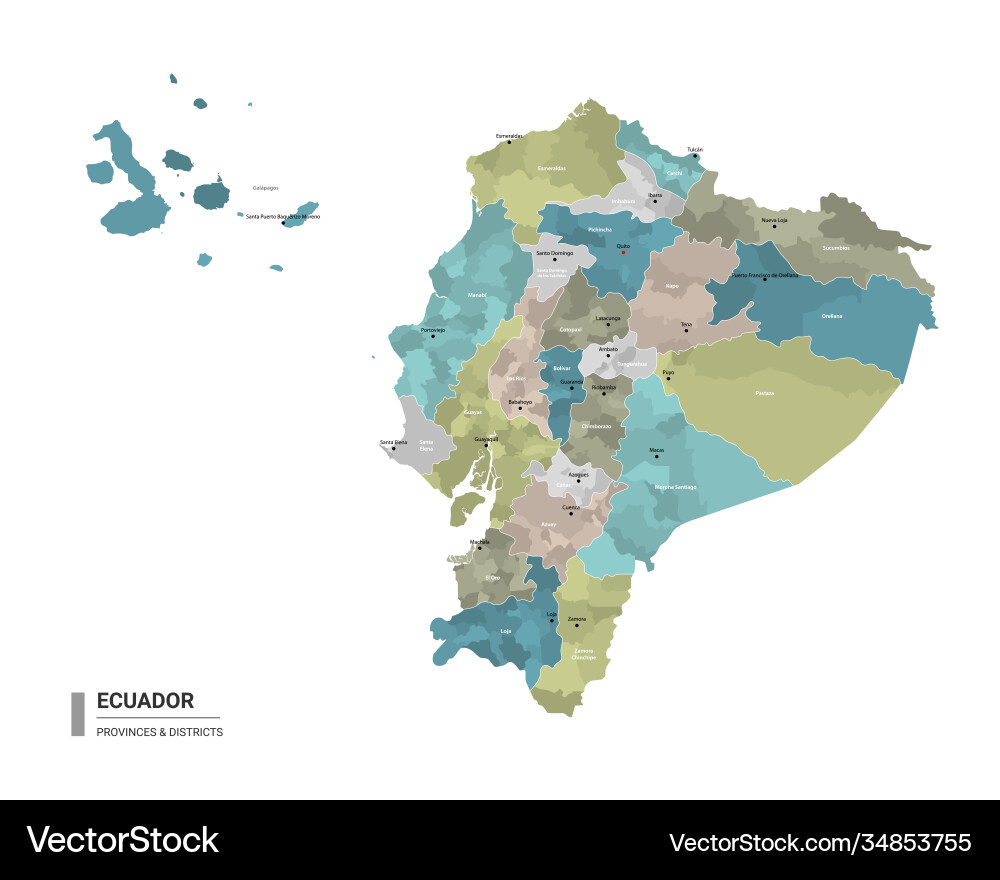 Detailed Ecuador Map Provinces & Districts Vector Image