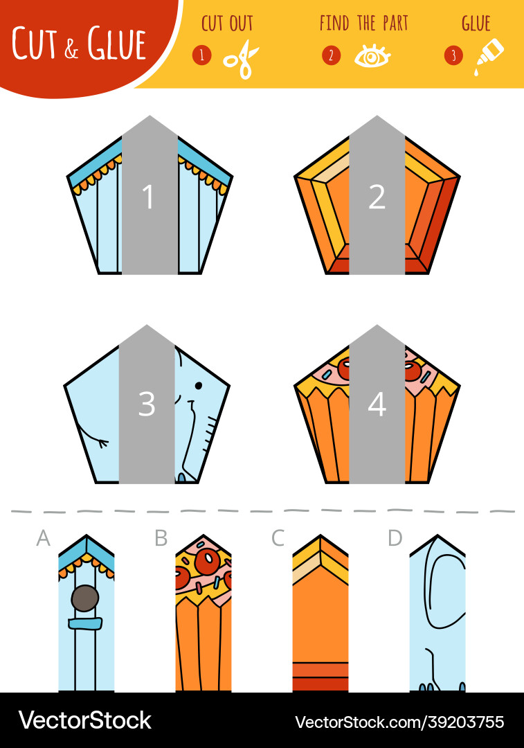 Find the right part cut and glue game Find the right part cut and glue game vector image