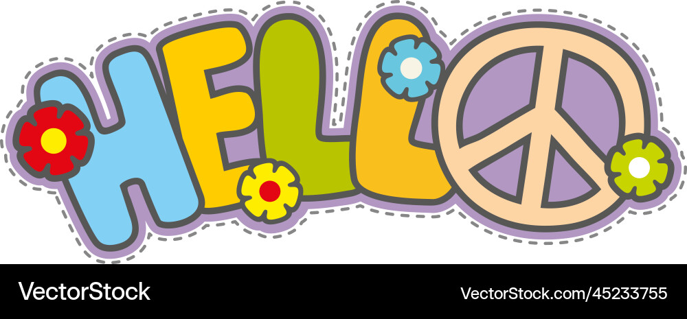 Hello lettering in floral hippie style bright Hello lettering in floral hippie style bright vector image