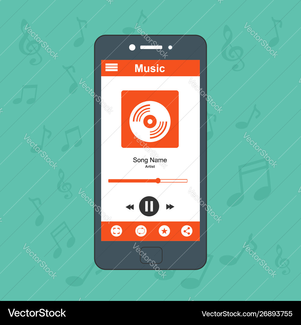 Media player application app template with flat Media player application app template with flat Vector Image