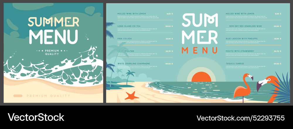 Retro summer menu design with top view ocean Vector Image