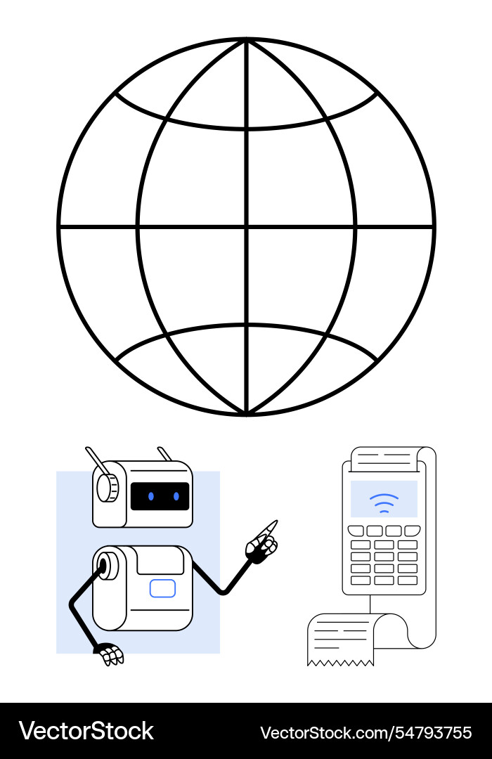 Robot pointing at pos terminal with global Robot pointing at pos terminal with global vector image