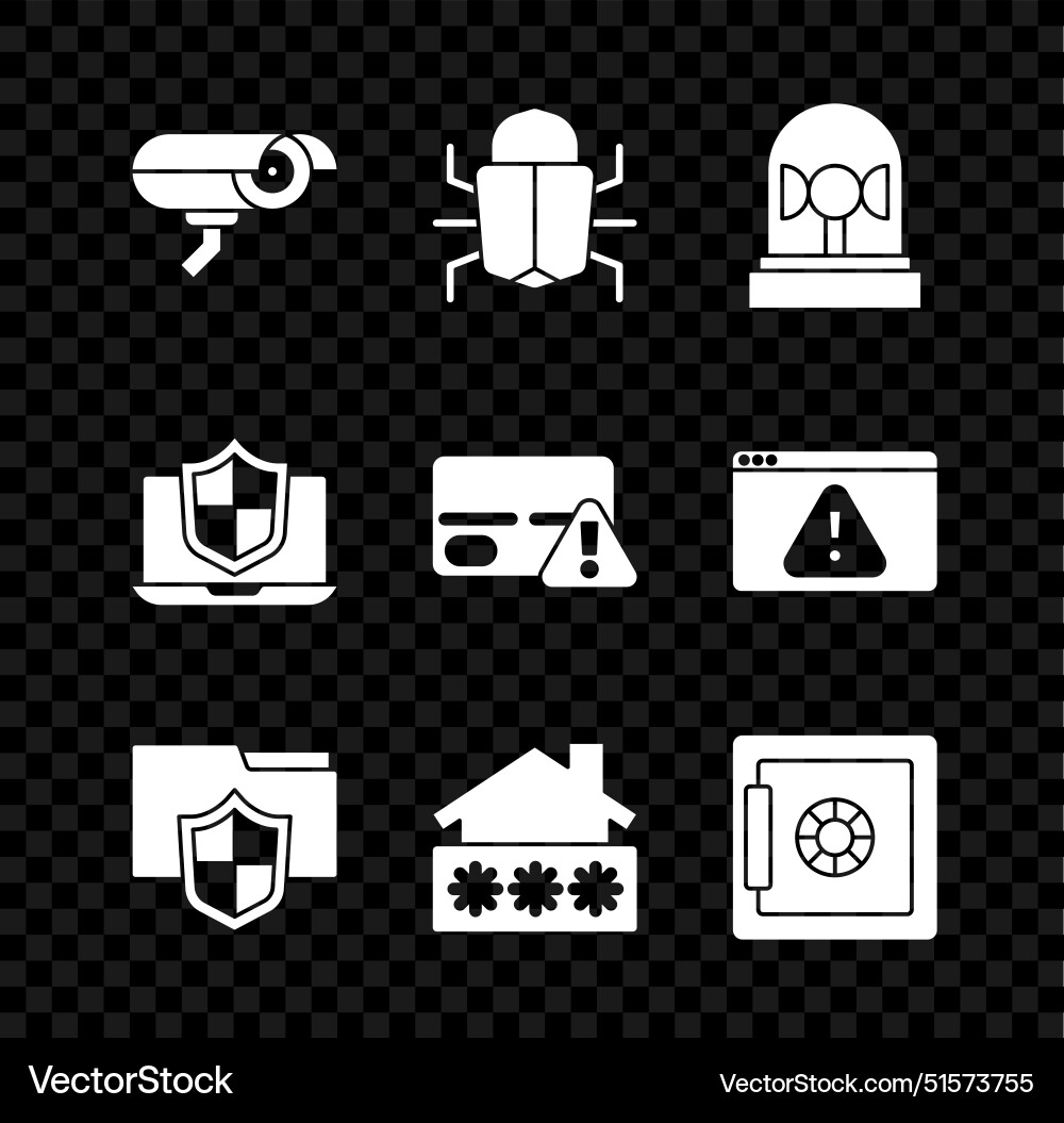 Set security camera system bug flasher siren Set security camera system bug flasher siren vector image