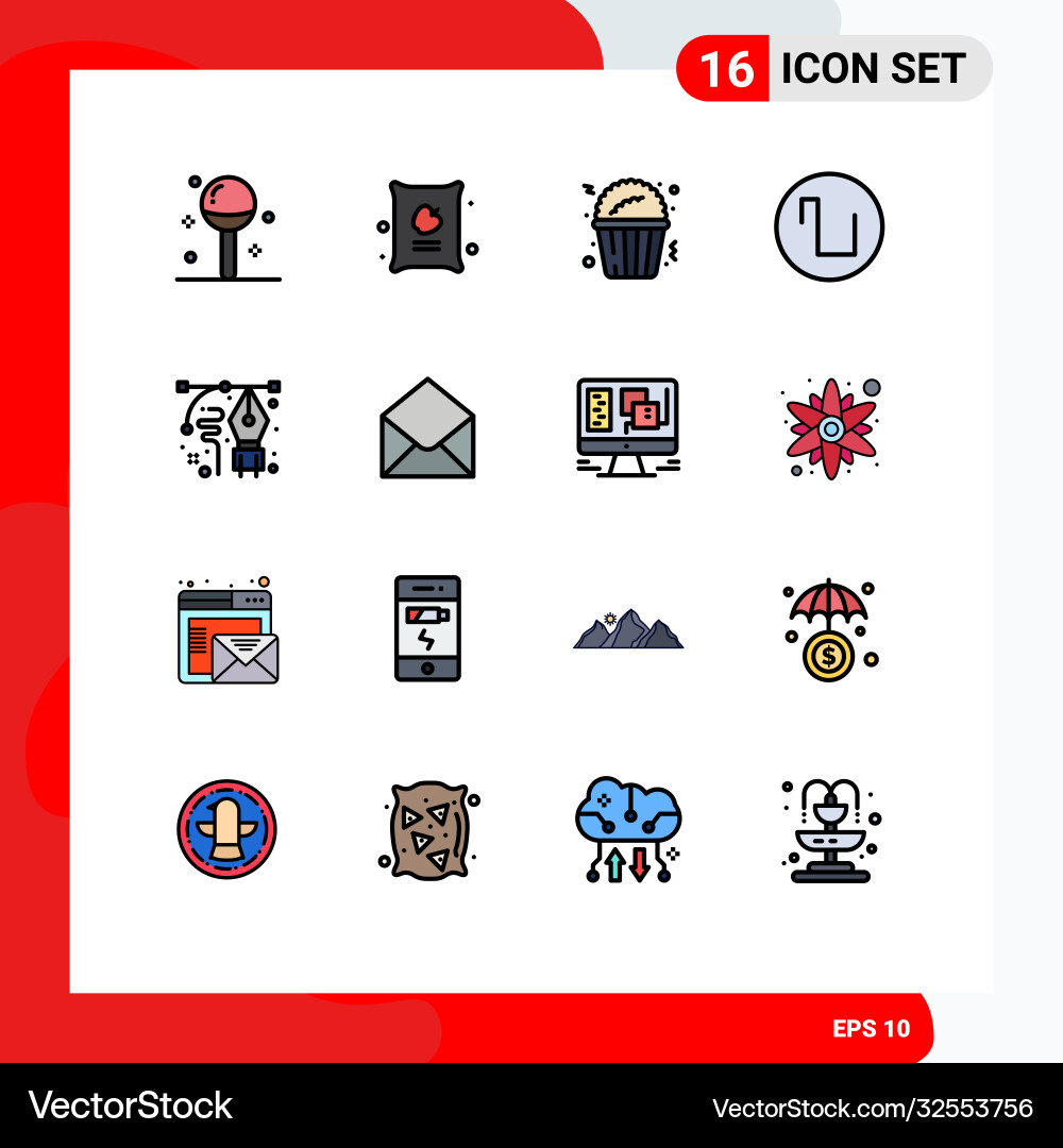 16 universal flat color filled lines set for web vector image