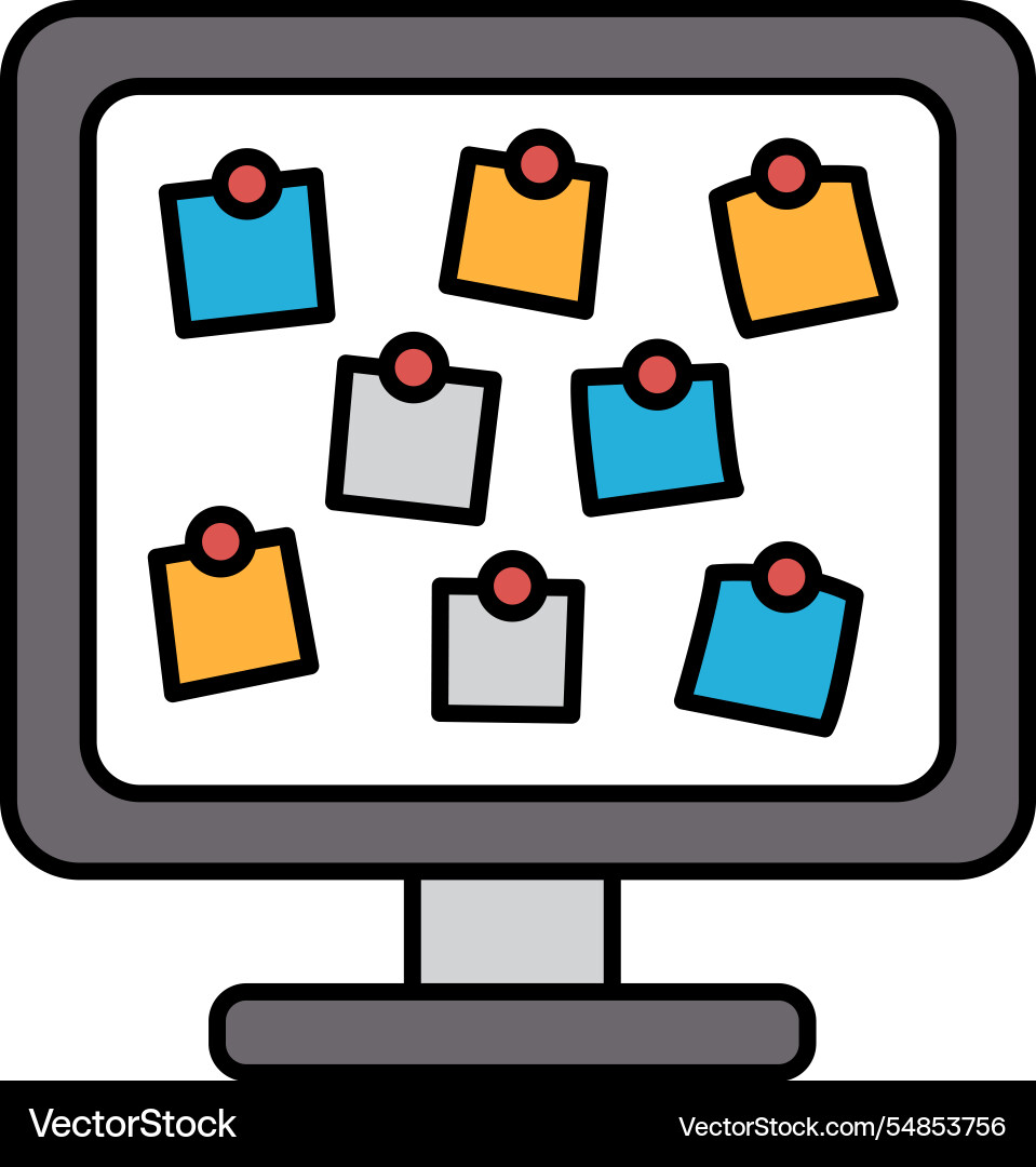 A computer monitor with bunch of sticky notes A computer monitor with bunch of sticky notes vector image