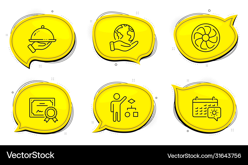Fan engine travel calendar and algorithm icons vector image