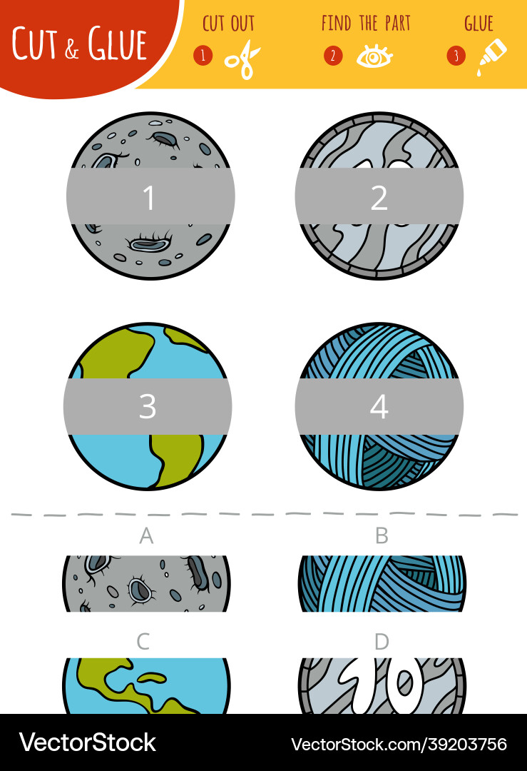 Find the right part cut and glue game Find the right part cut and glue game vector image