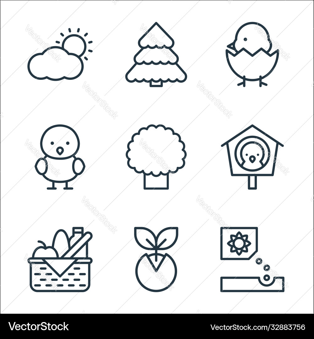 Flat spring line icons linear set quality vector image