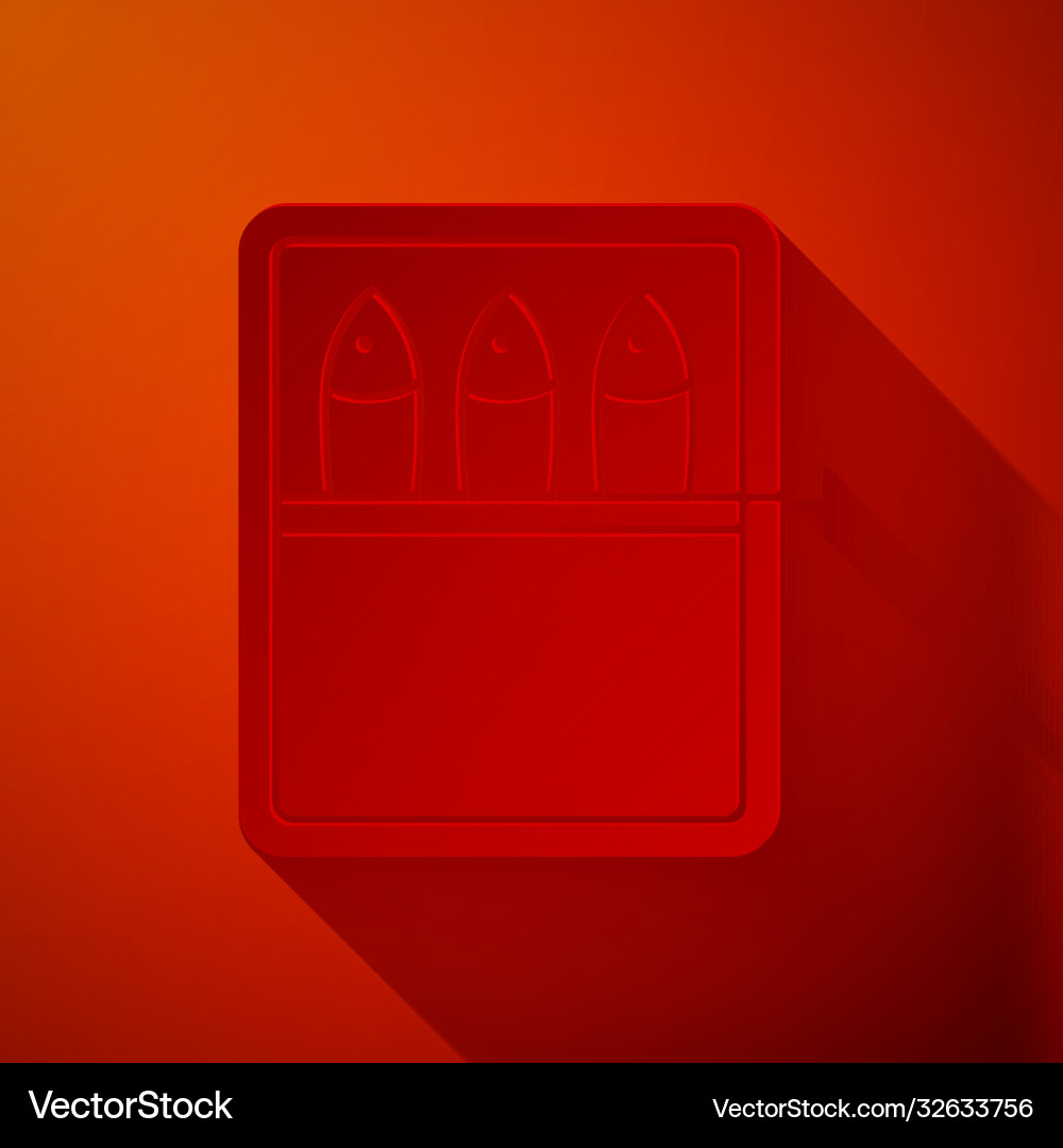 Paper cut canned fish icon isolated on red Paper cut canned fish icon isolated on red vector image