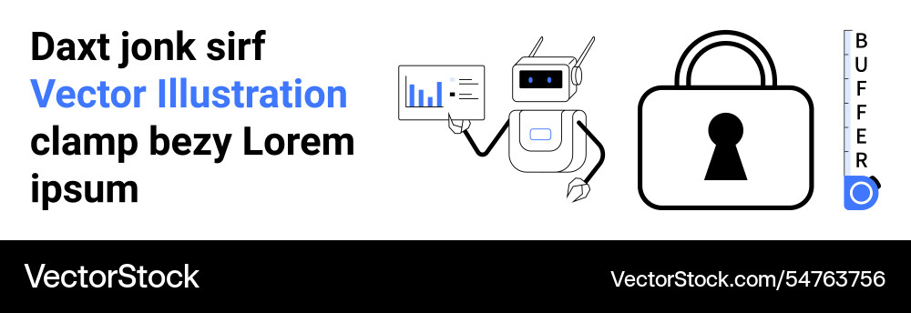 Robot presenting data next to a secure padlock Robot presenting data next to a secure padlock vector image