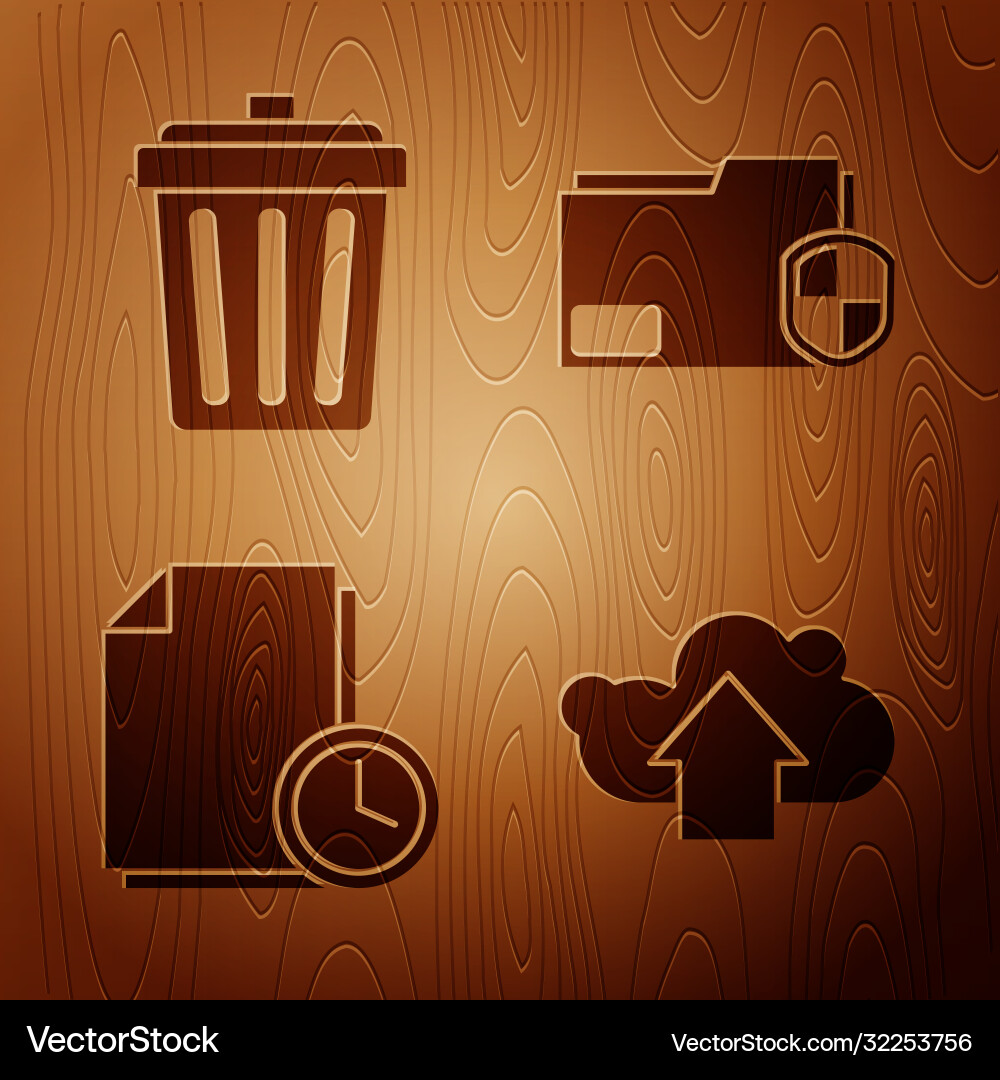 Set cloud upload trash can document with clock Set cloud upload trash can document with clock vector image