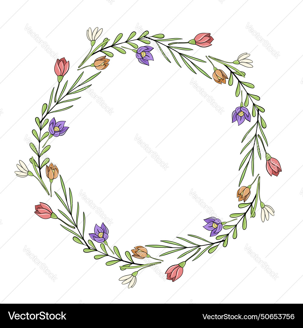 Spring easter circle frame border with bright Vector Image