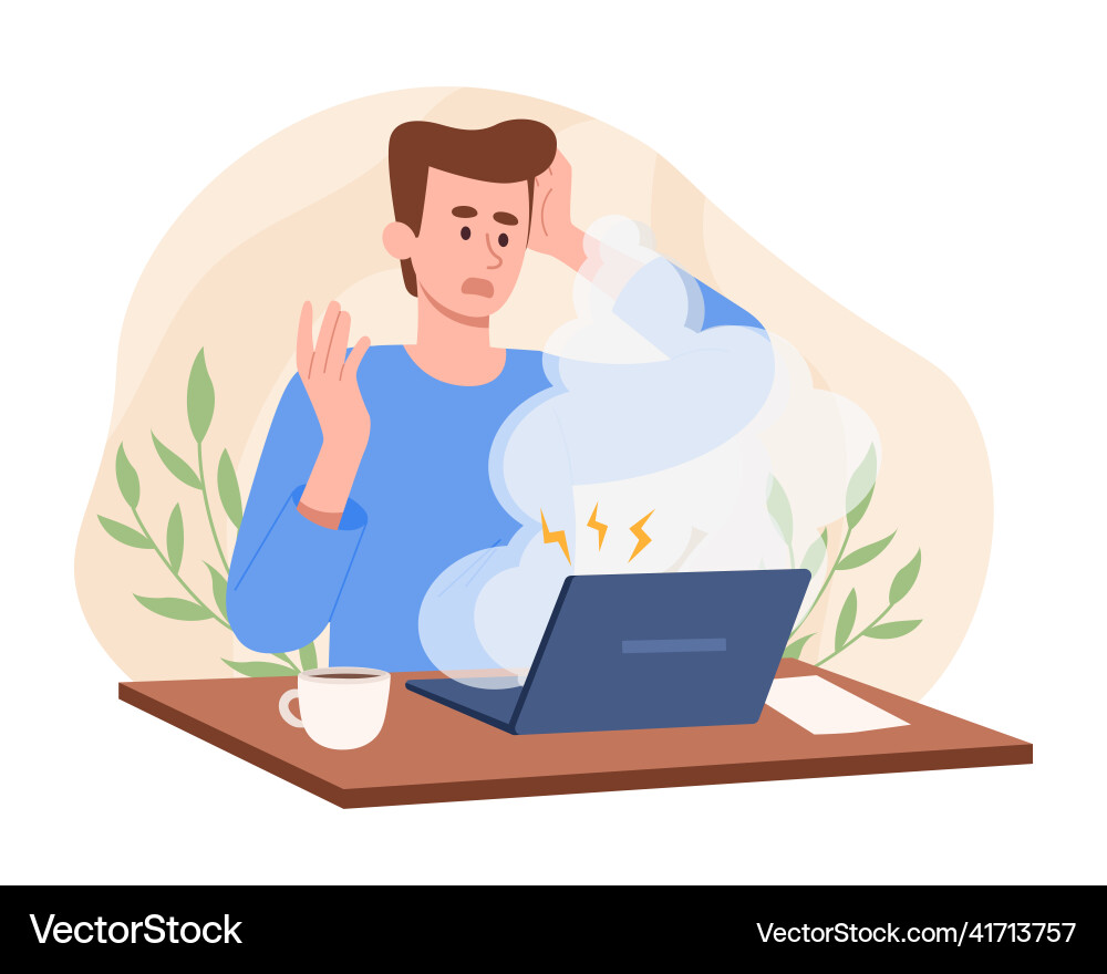 Broken computer with smoke concept Broken computer with smoke concept vector image
