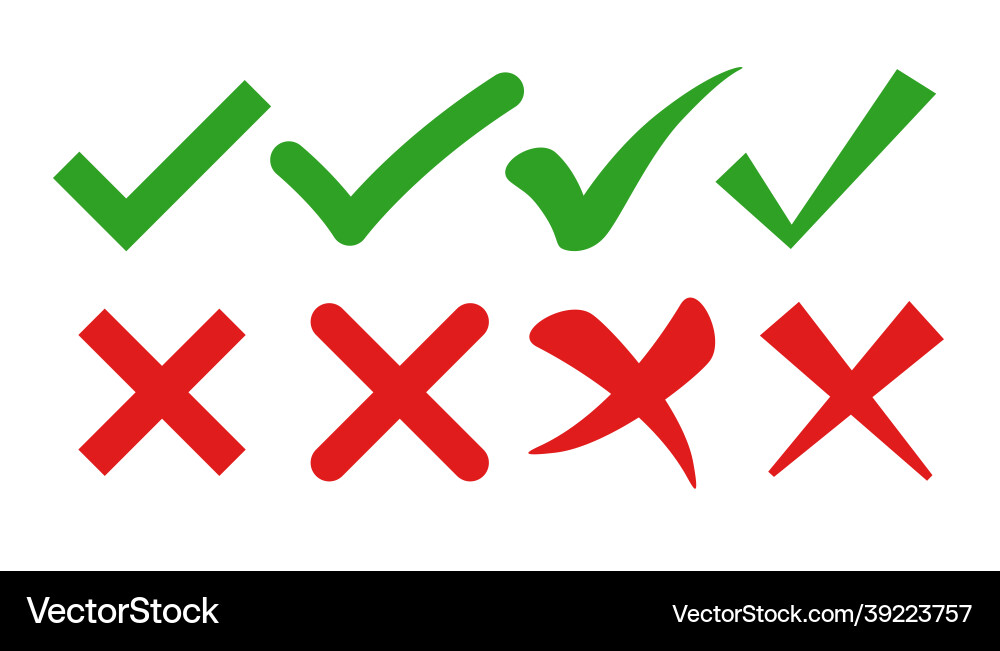 Check mark and cross symbols in flat styles Check mark and cross symbols in flat styles vector image