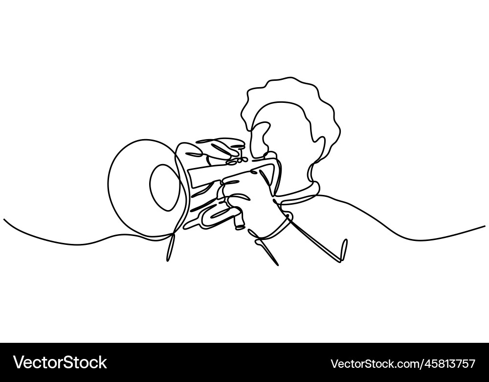 Cornet Player - Continuous Line Art vector image