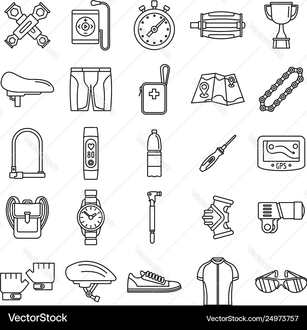 Cycling equipment kit icons set outline style Cycling equipment kit icons set outline style vector image