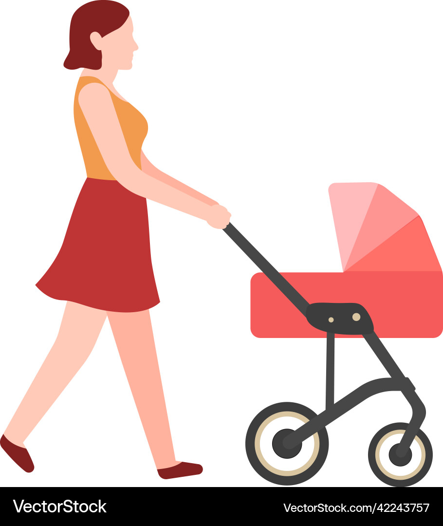 Frau zu Fuß mit Kinderwagen junge Mutter schieben Frau zu Fuß mit Kinderwagen junge Mutter schieben vektorbild