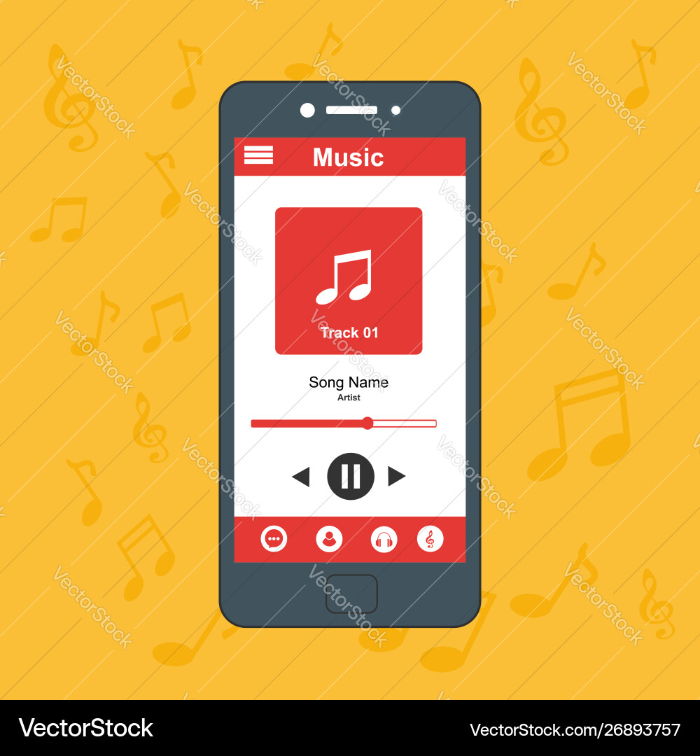Media player application app template with flat Media player application app template with flat vector image