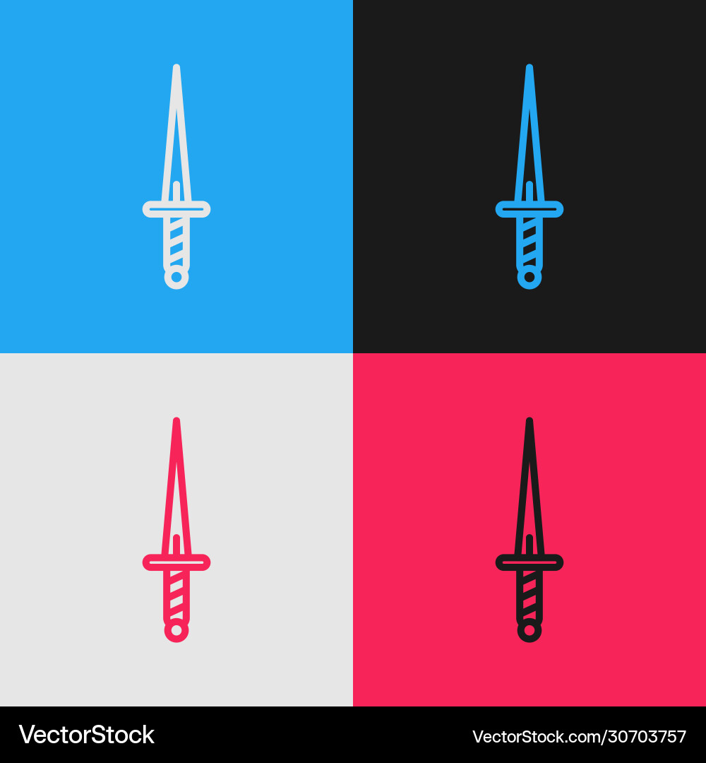 Pop art line dagger icon isolated on color Pop art line dagger icon isolated on color Vector Image