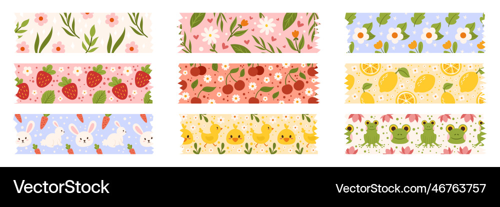 Set of decorative tape features variety vibrant Set of decorative tape features variety vibrant vector image