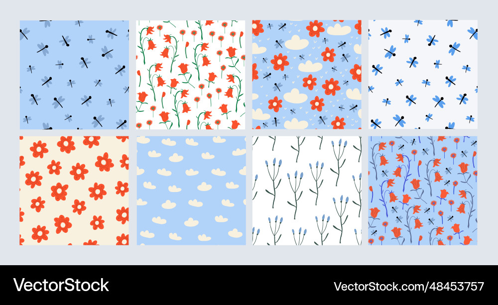 Set of simple spring patterns Set of simple spring patterns vector image