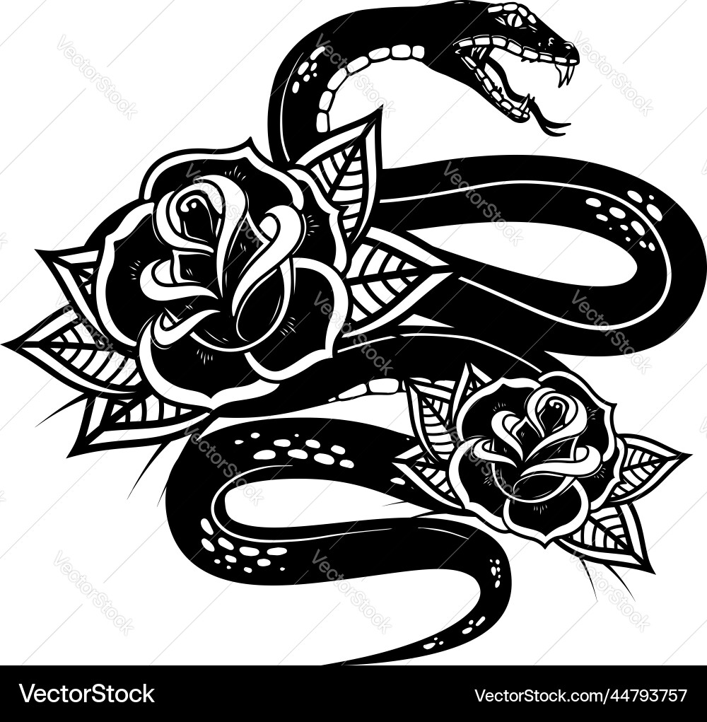 Snake on the background with roses design element vector image