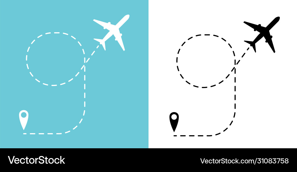 Airplane track to point with dashed line way Vector Image