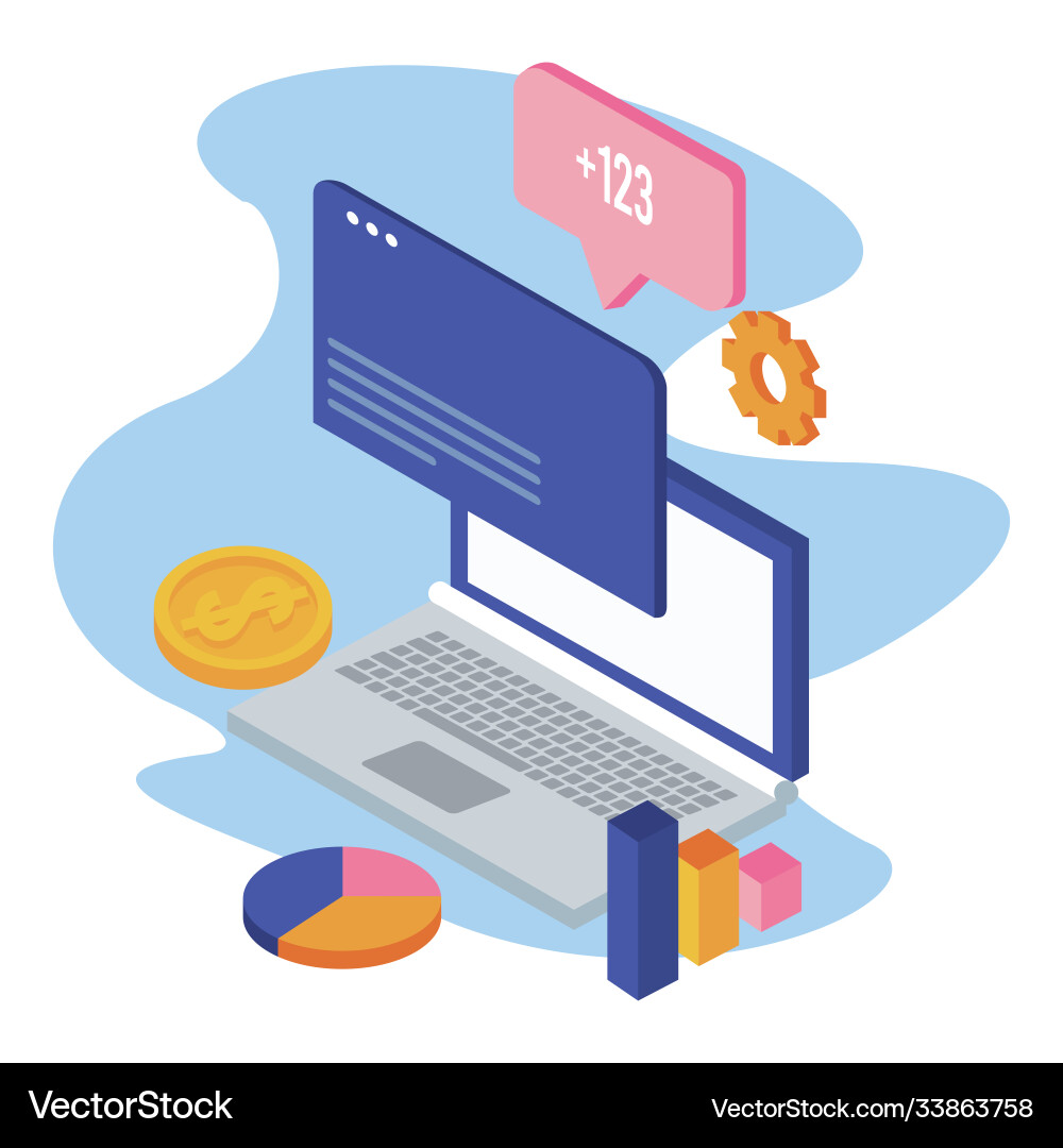 Data analysis technology with laptop computer Data analysis technology with laptop computer Vector Image