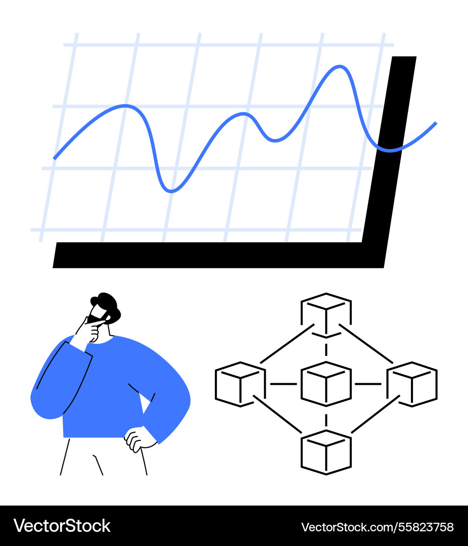 Data analysis with line graph and blockchain Data analysis with line graph and blockchain vector image
