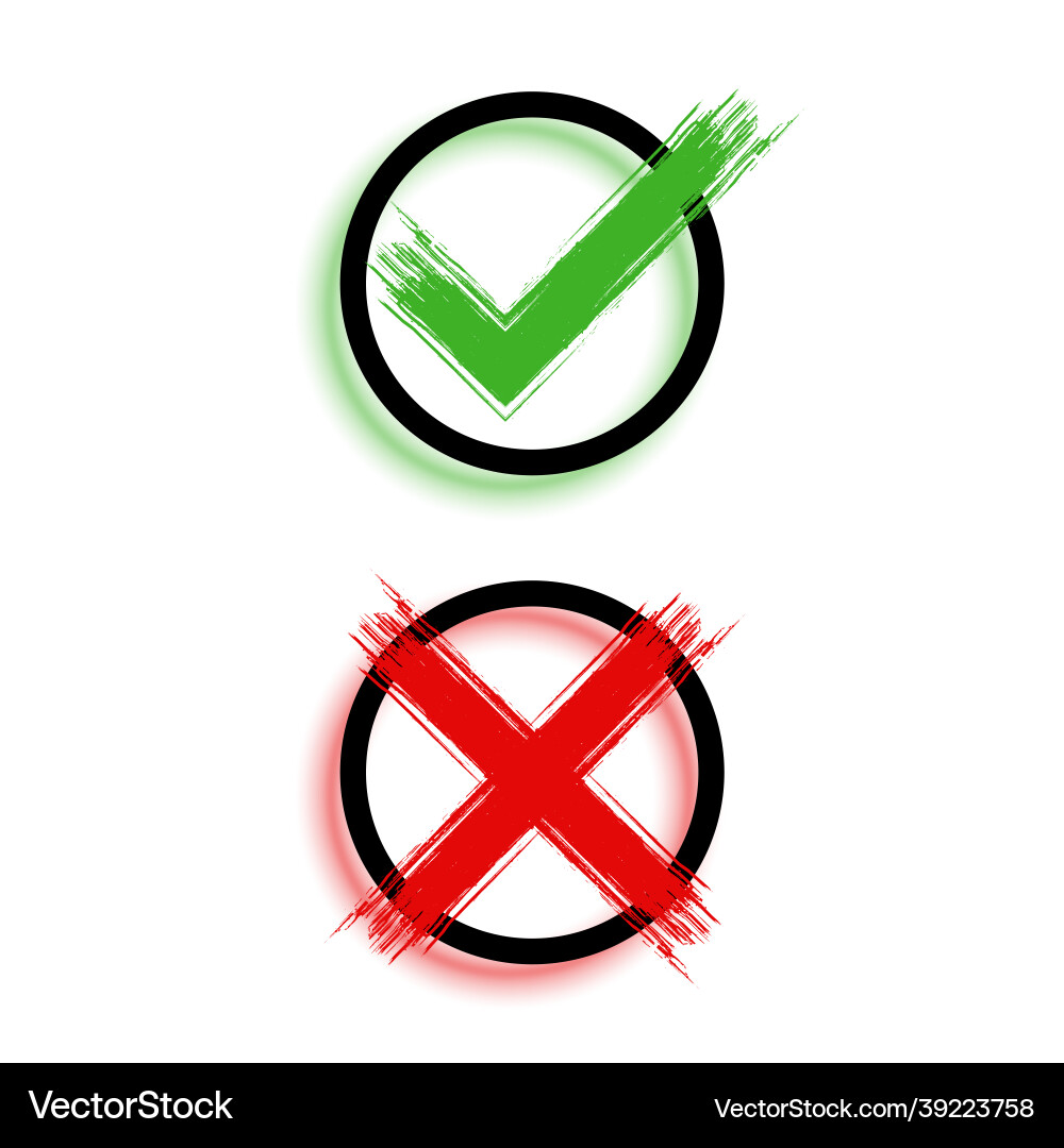 Grunge style checkmark and cross symbol design Grunge style checkmark and cross symbol design vector image
