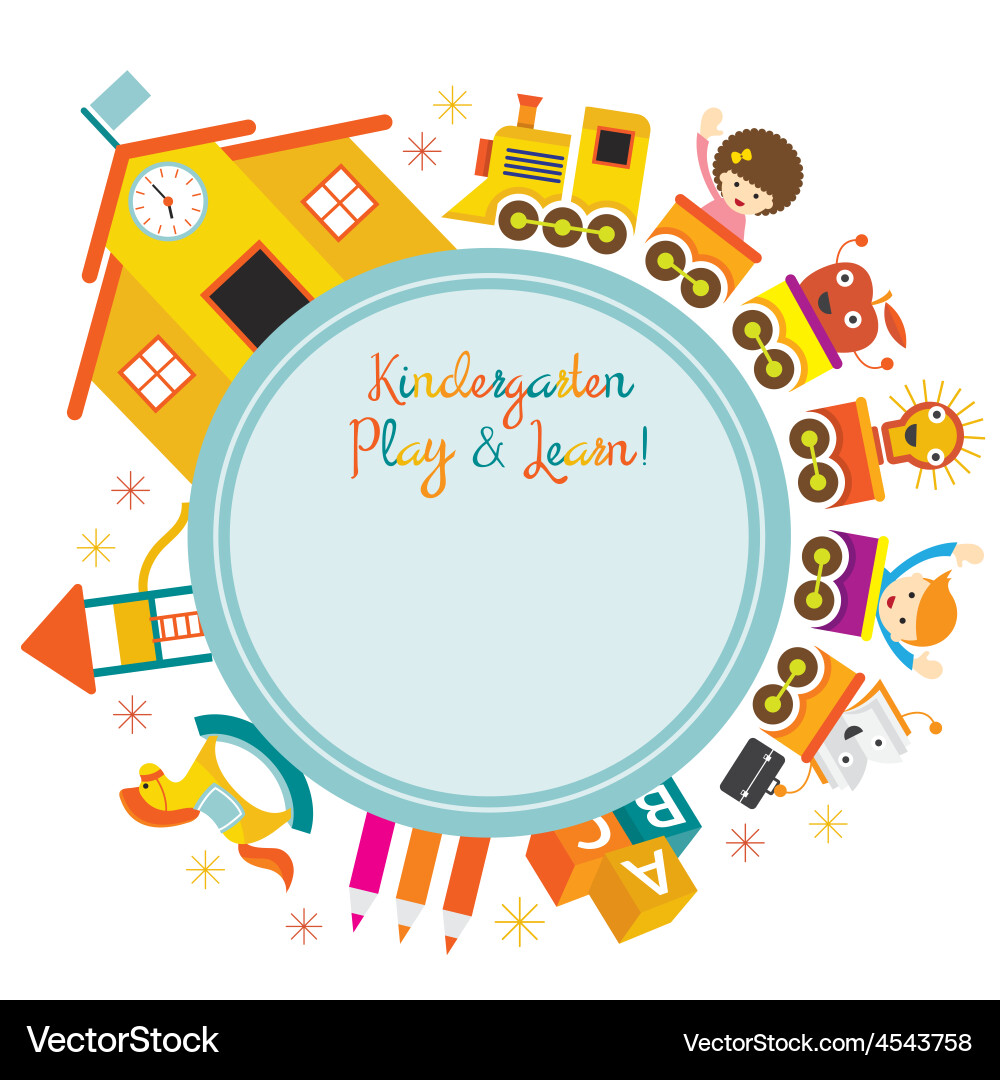 Kindergarten train kids round frame Royalty Free Vector