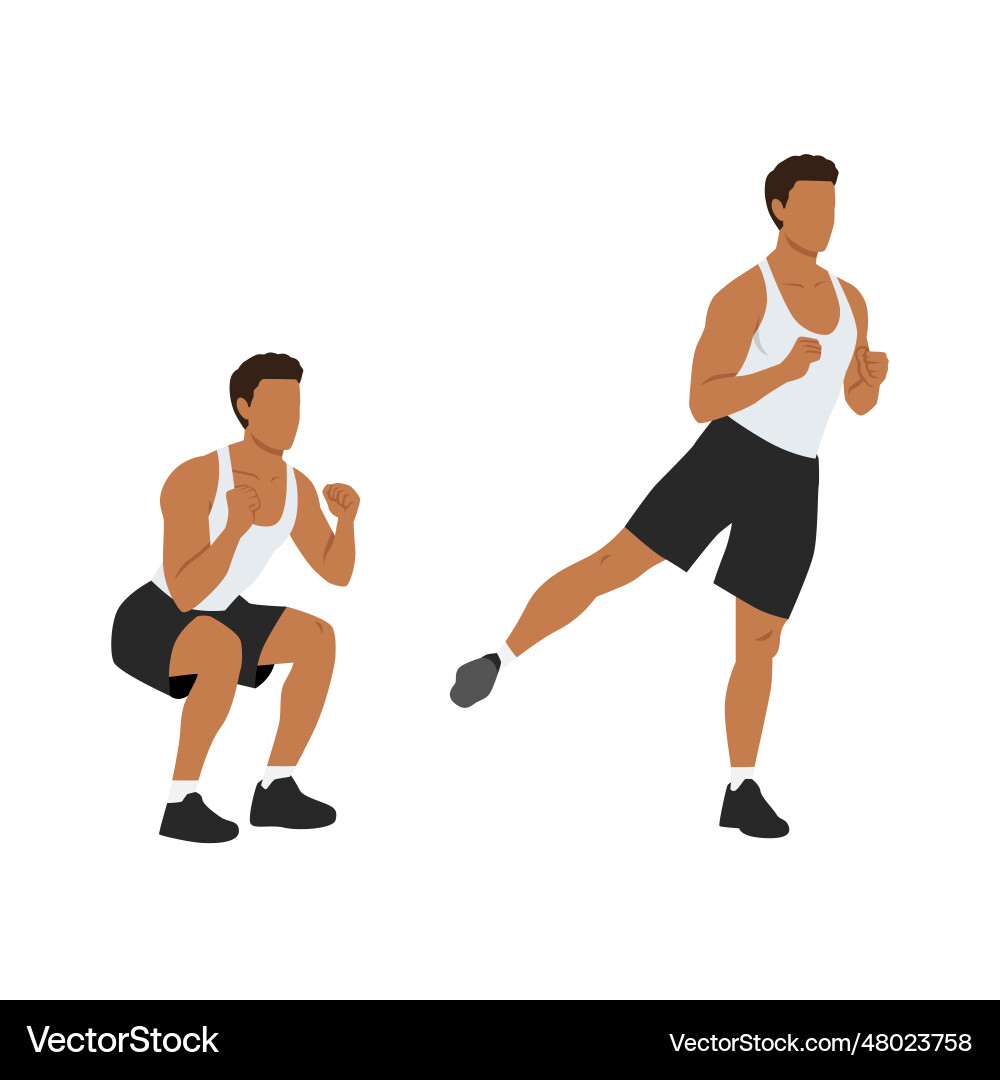 Man doing squats to side leg raises or lifts Man doing squats to side leg raises or lifts vector image