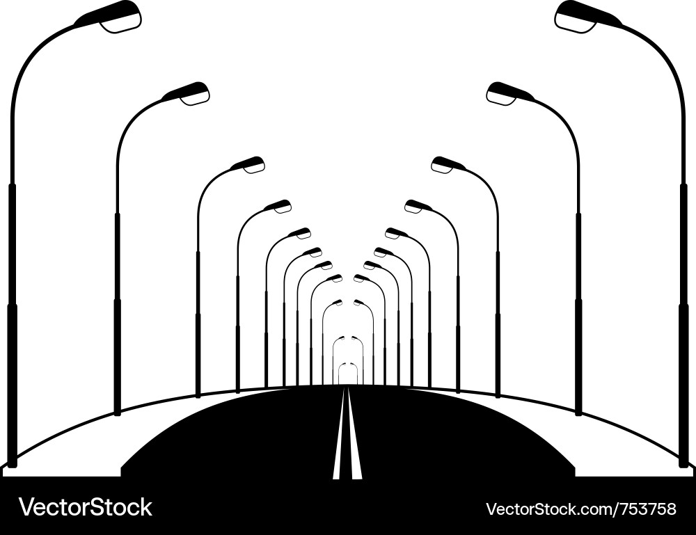 Nachtstraße mit Laternen Vektorbild