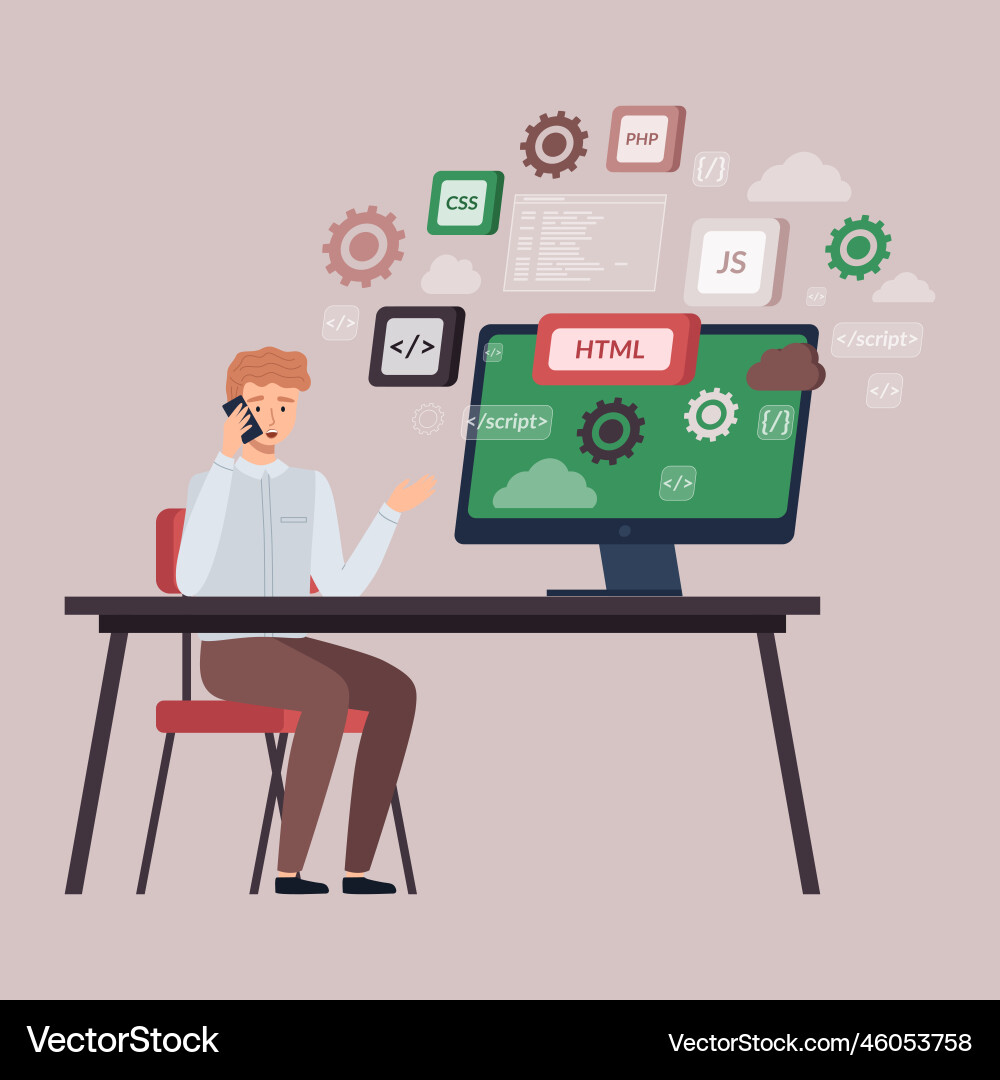 Programmer doing programming languages design Programmer doing programming languages design vector image