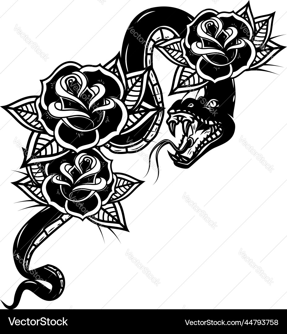 Snake on the background with roses design element Snake on the background with roses design element vector image