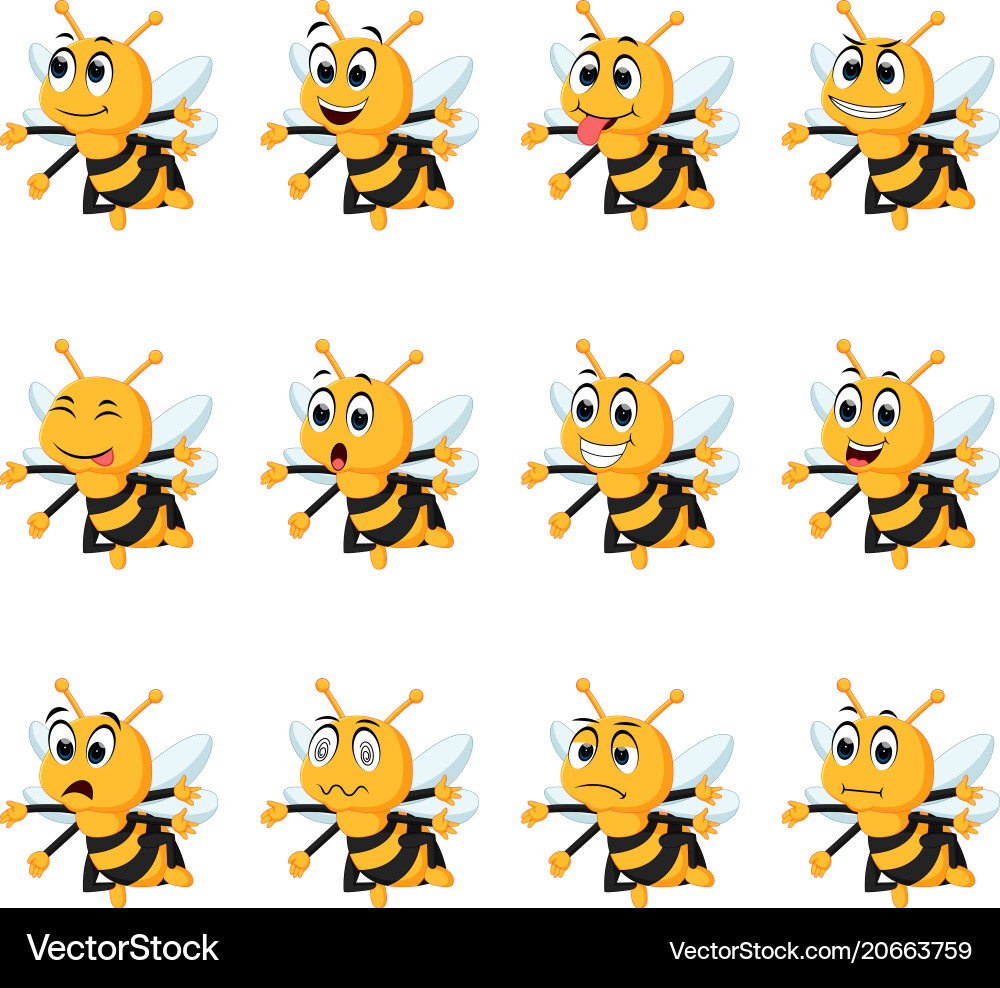 Bee with different facial expressions Vector Image