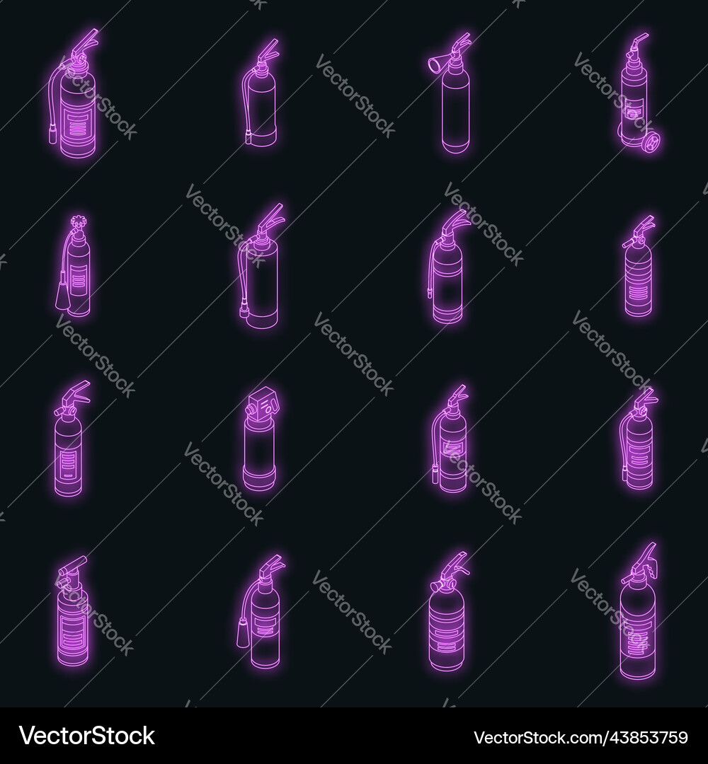 Fire extinguisher icons set neon Fire extinguisher icons set neon vector image