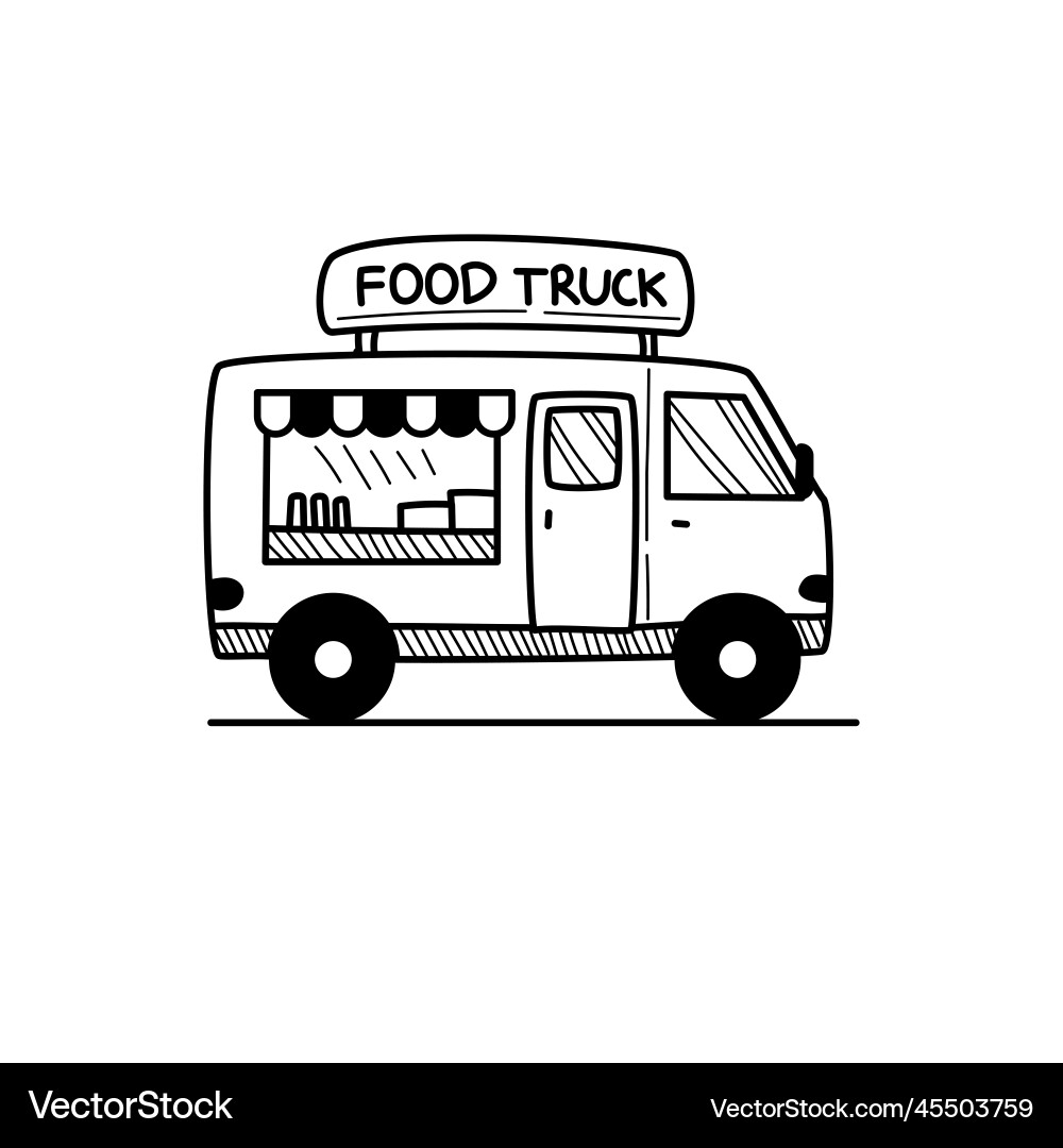Food truck with cute hand-drawn Food truck with cute hand-drawn vector image